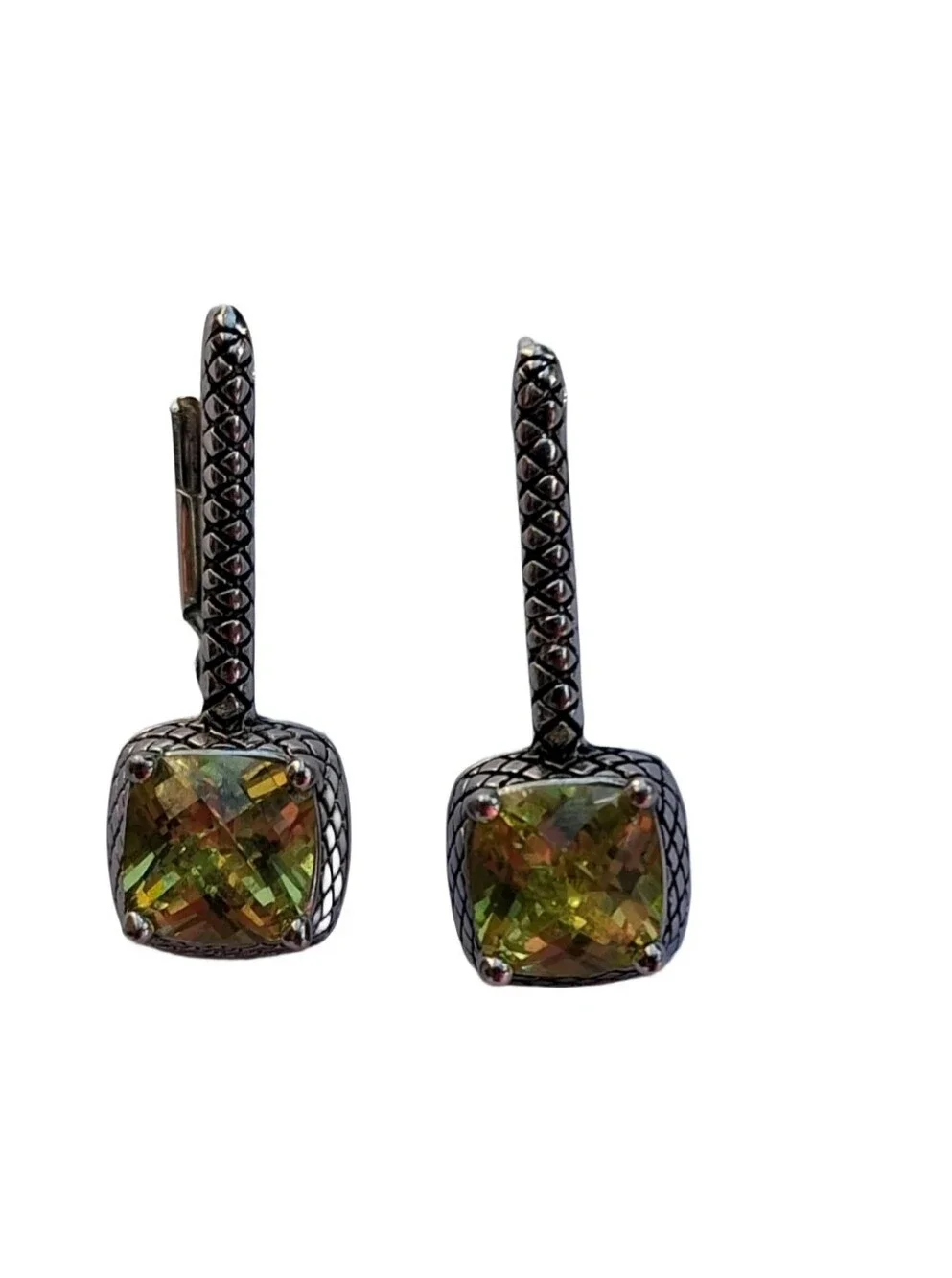 Premier Designs Vintage Cushion Cut Yellow Citrine Leverback Drop Earrings PD